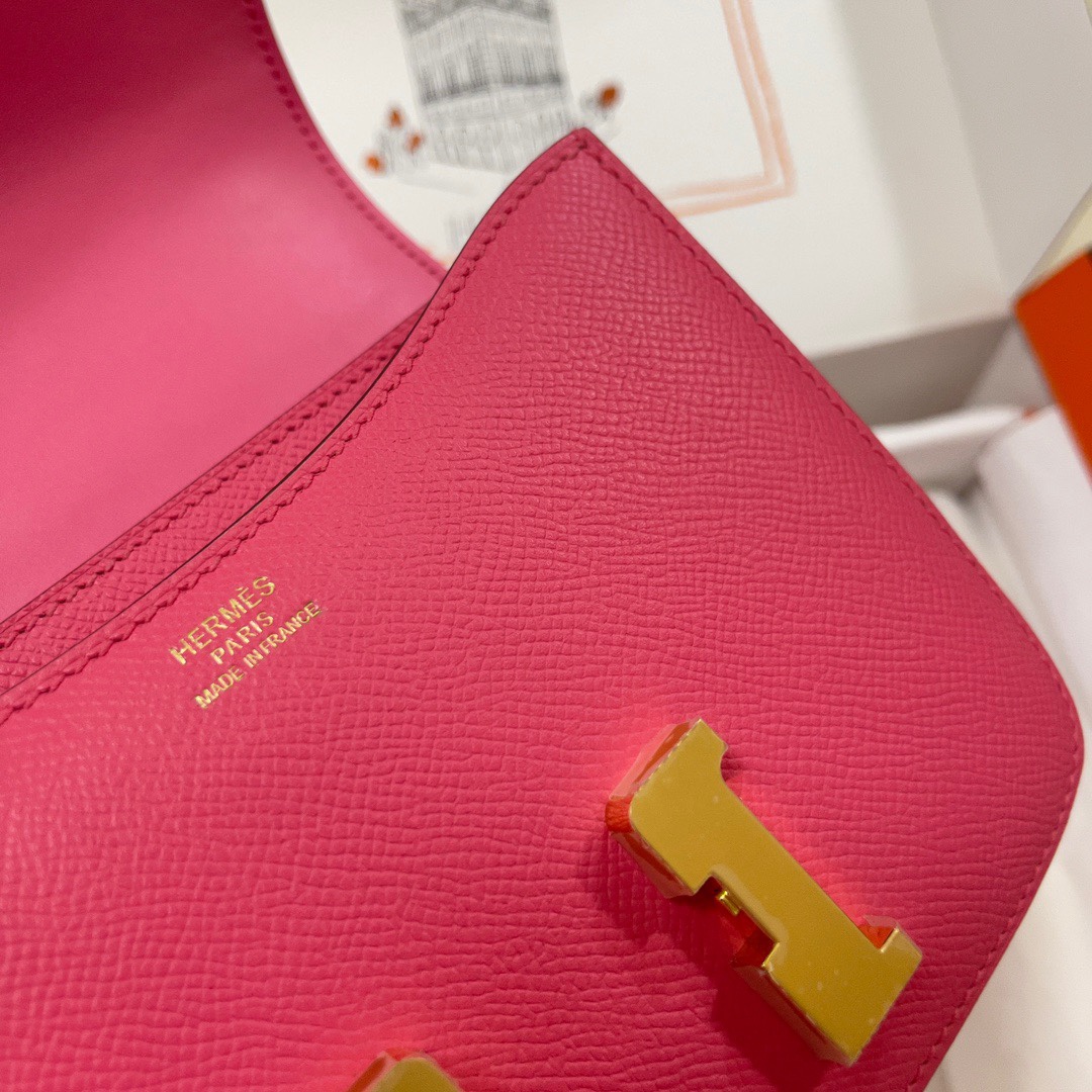 Hermes Constance 18 Mini Shoulder Bag In Rose Pink Epsom Leather